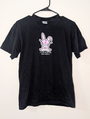 Happy Bunny Size Medium 90s Y2K Vintage T-Shirt Jim Benton Black Unisex Collect